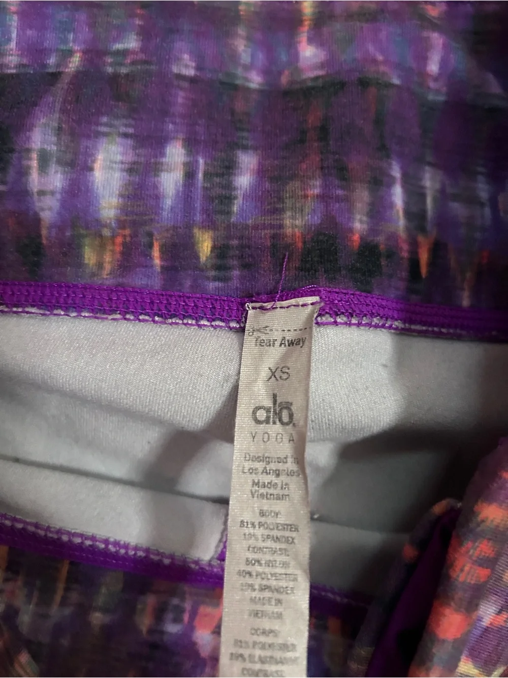 Alo Yoga Purple Print Goddess Leggings Leg Warmers Yoga Pants XS